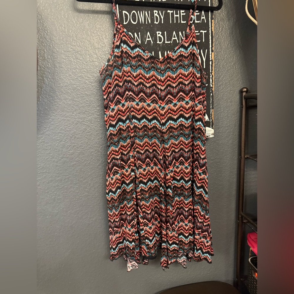 Lily Rose Chevron A-Line Dreaa — Coral, Black & Teal. XL